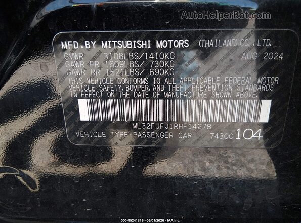 ML32FUFJ1RHF14278 2024 MITSUBISHI MIRAGE G4 Черный Вид подкапотного пространства