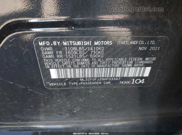 ML32FUFJ2NHF03347 2022 MITSUBISHI MIRAGE G4 Black Շարժիչի բաժամունքի տեսք