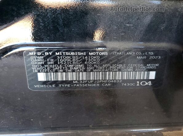 ML32FUFJ2PHF04632 2023 MITSUBISHI MIRAGE Black Вид наклейки з VIN-кодом