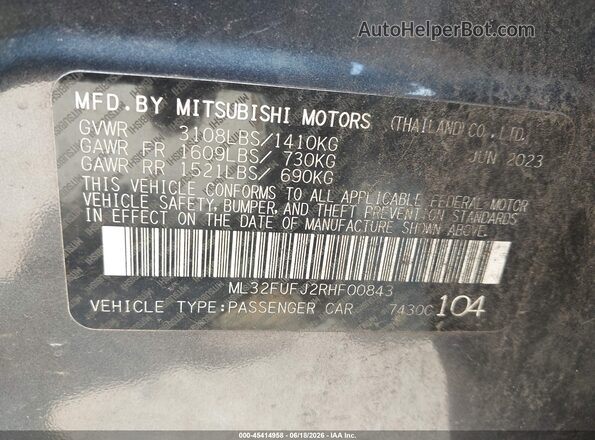 ML32FUFJ2RHF00843 2024 MITSUBISHI MIRAGE G4 Серый Вид подкапотного пространства