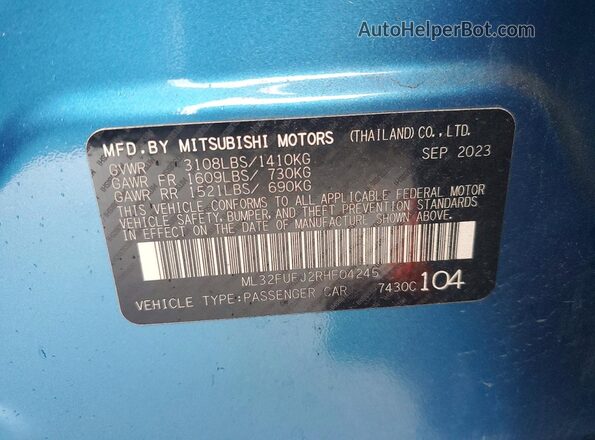 ML32FUFJ2RHF04245 2024 MITSUBISHI MIRAGE Blue Vista del compartimento del motor