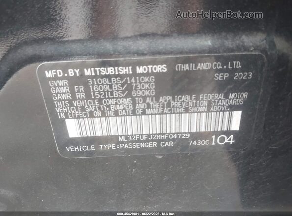 ML32FUFJ2RHF04729 2024 MITSUBISHI MIRAGE G4 Black Widok komory silnika