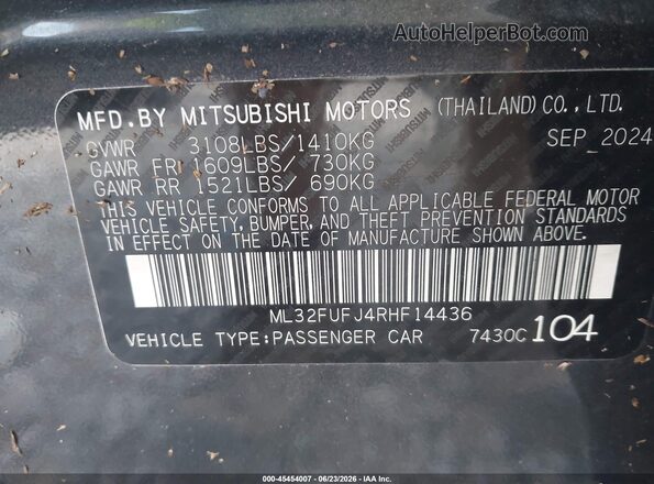 ML32FUFJ4RHF14436 2024 MITSUBISHI MIRAGE G4 Pewter Widok komory silnika