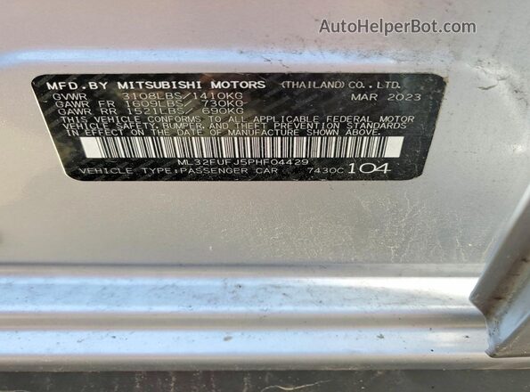 ML32FUFJ5PHF04429 2023 MITSUBISHI MIRAGE Silver VIN კოდის სტიკერის ხედი