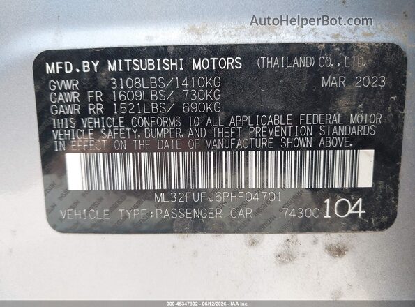 ML32FUFJ6PHF04701 2023 MITSUBISHI MIRAGE G4 Silver Widok komory silnika
