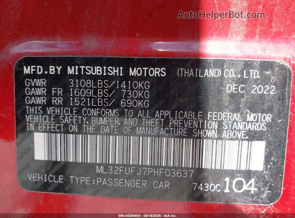 ML32FUFJ7PHF03637 2023 MITSUBISHI MIRAGE G4 Red Vista del compartimento del motor