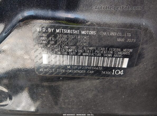 ML32FUFJ7PHF04478 2023 MITSUBISHI MIRAGE G4 Black Engine compartment view