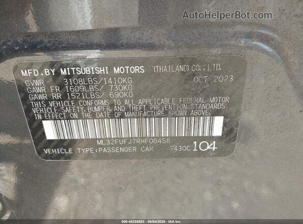 ML32FUFJ7RHF06458 2024 MITSUBISHI MIRAGE G4 Gray Widok komory silnika