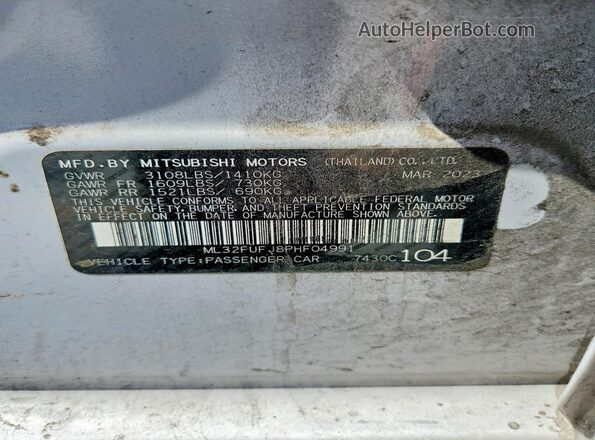 ML32FUFJ8PHF04991 2023 MITSUBISHI MIRAGE White Vista del compartimento del motor