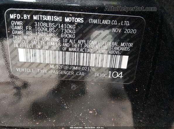 ML32FUFJ9MHF02176 2021 MITSUBISHI MIRAGE G4 Черный Вид подкапотного пространства