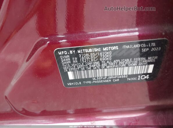 ML32FUFJ9RHF04582 2024 MITSUBISHI MIRAGE G4 Burgundy Вид підкапотного простору