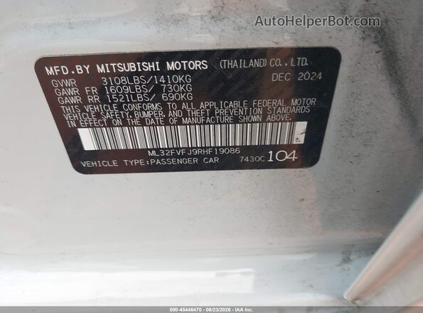ML32FVFJ9RHF19086 2024 MITSUBISHI MIRAGE G4 White Widok komory silnika