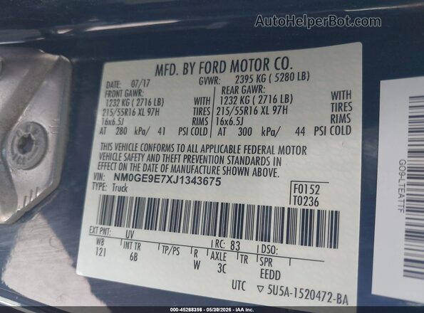 NM0GE9E7XJ1343675 2018 FORD TRANSIT CONNECT Blue 