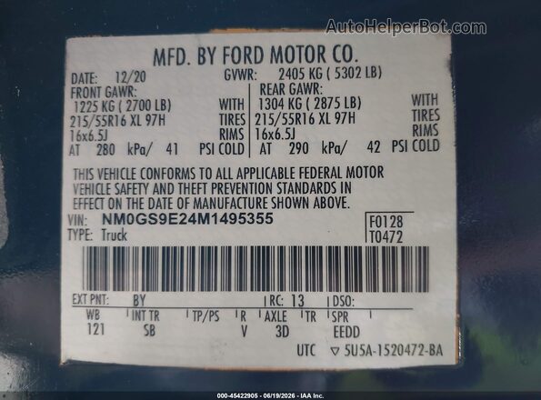 NM0GS9E24M1495355 2021 FORD TRANSIT CONNECT Black Engine compartment view