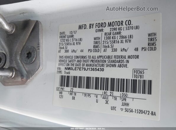 NM0LE7E79J1365430 2018 FORD TRANSIT CONNECT White Вид підкапотного простору