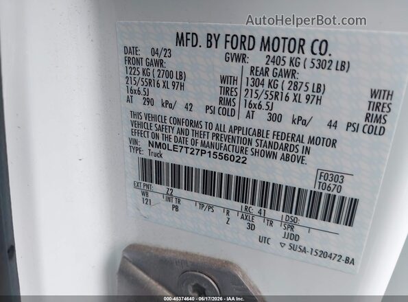 NM0LE7T27P1556022 2023 FORD TRANSIT CONNECT White Vista del compartimento del motor