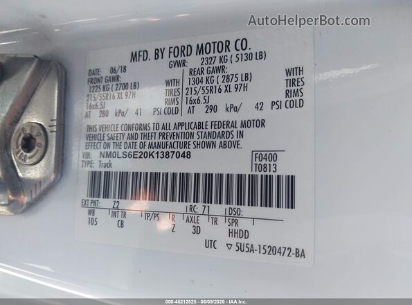 NM0LS6E20K1387048 2019 FORD TRANSIT CONNECT White Вид підкапотного простору