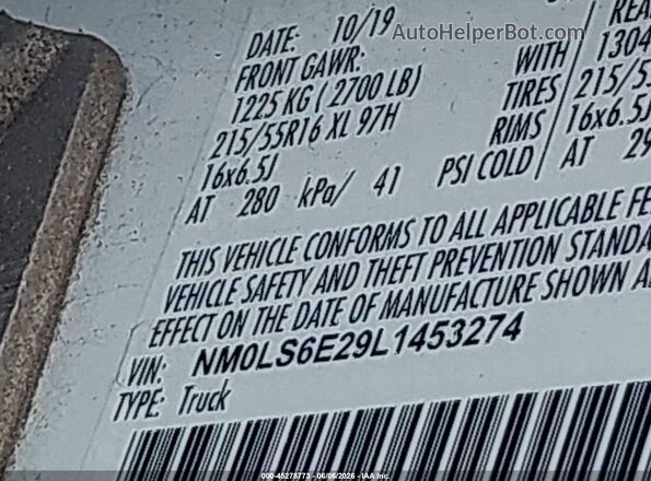 NM0LS6E29L1453274 2020 FORD TRANSIT CONNECT White 