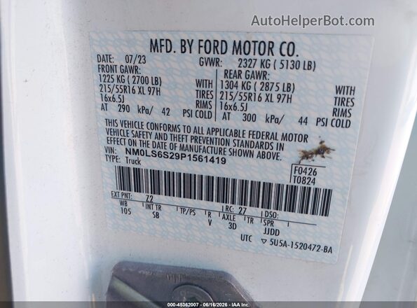 NM0LS6S29P1561419 2023 FORD TRANSIT CONNECT Белый Вид подкапотного пространства