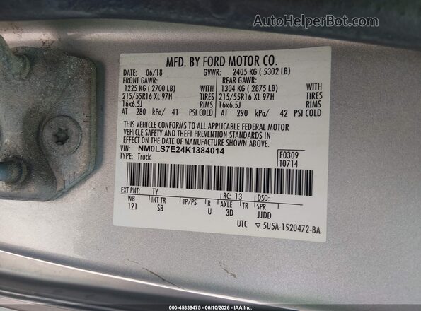 NM0LS7E24K1384014 2019 FORD TRANSIT CONNECT Silver Widok komory silnika