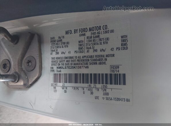 NM0LS7E25K1387746 2019 FORD TRANSIT CONNECT White Շարժիչի բաժամունքի տեսք