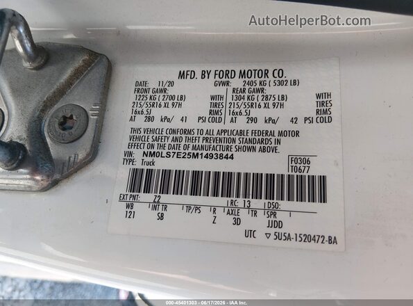 NM0LS7E25M1493844 2021 FORD TRANSIT CONNECT White Widok komory silnika