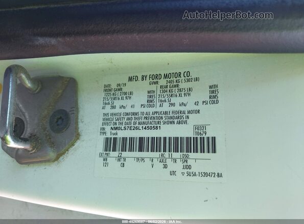 NM0LS7E26L1450581 2020 FORD TRANSIT CONNECT White Вид підкапотного простору