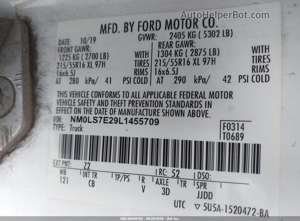 NM0LS7E29L1455709 2020 FORD TRANSIT CONNECT White Widok komory silnika