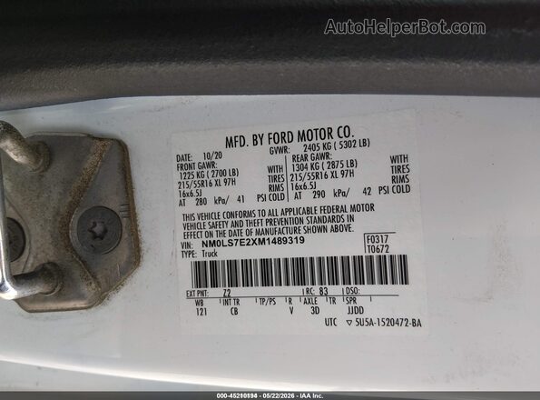 NM0LS7E2XM1489319 2021 FORD TRANSIT CONNECT White Շարժիչի բաժամունքի տեսք