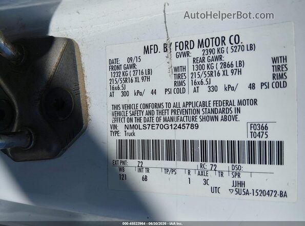 NM0LS7E70G1245789 2016 FORD TRANSIT CONNECT White Շարժիչի բաժամունքի տեսք