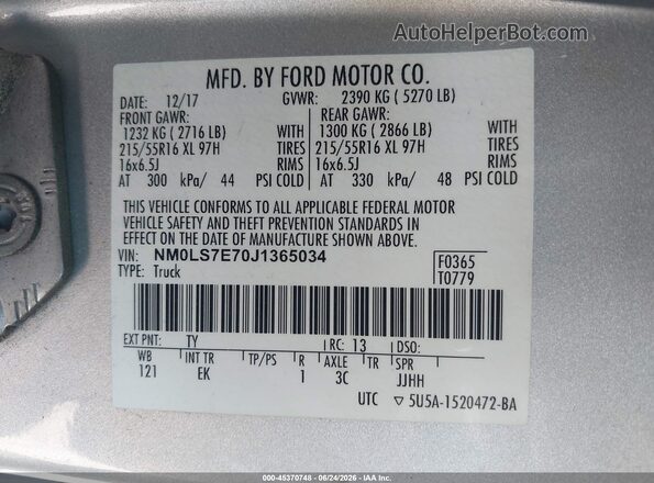 NM0LS7E70J1365034 2018 FORD TRANSIT CONNECT Gray ძრავის განყოფილების ხედი