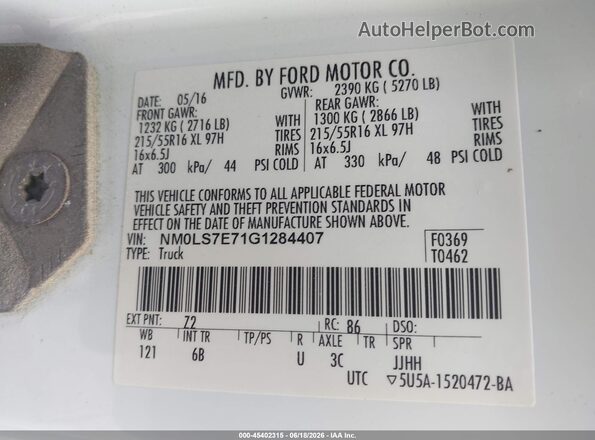 NM0LS7E71G1284407 2016 FORD TRANSIT CONNECT White Շարժիչի բաժամունքի տեսք