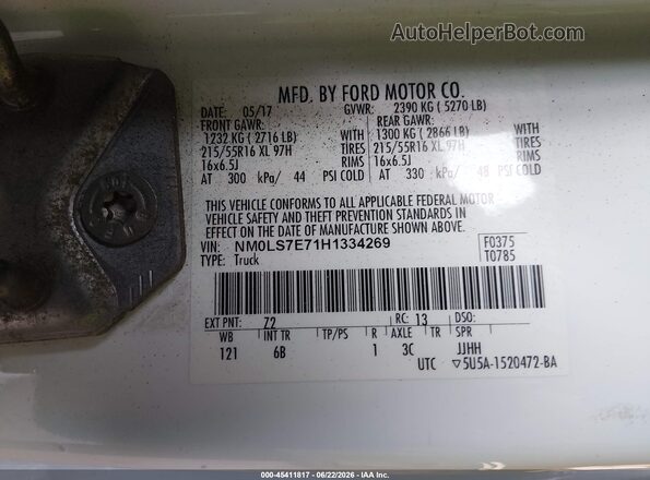 NM0LS7E71H1334269 2017 FORD TRANSIT CONNECT White Widok komory silnika