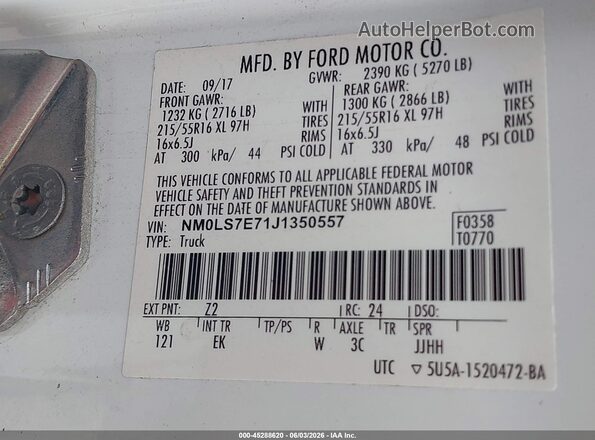 NM0LS7E71J1350557 2018 FORD TRANSIT CONNECT Белый Вид подкапотного пространства