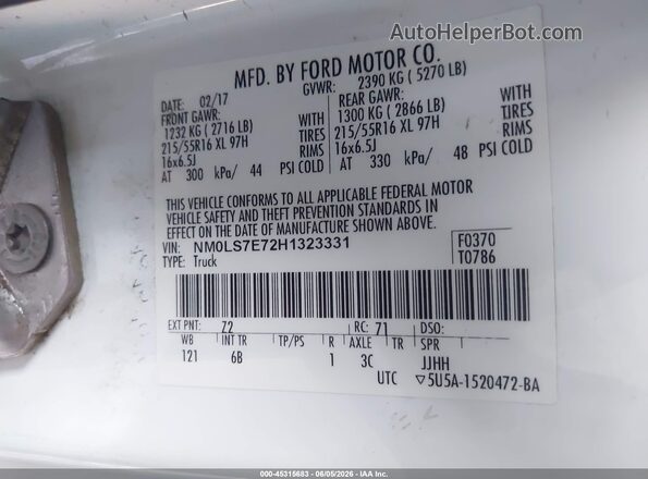 NM0LS7E72H1323331 2017 FORD TRANSIT CONNECT Белый Вид подкапотного пространства