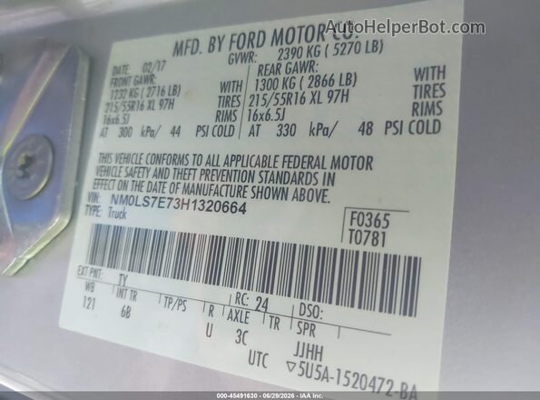 NM0LS7E73H1320664 2017 FORD TRANSIT CONNECT Silver Engine compartment view