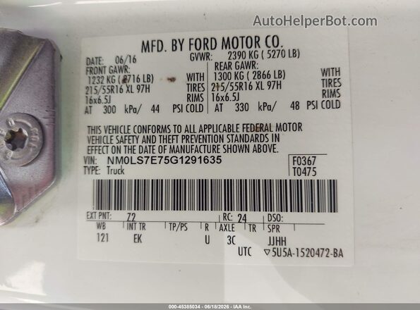 NM0LS7E75G1291635 2016 FORD TRANSIT CONNECT White Вид підкапотного простору