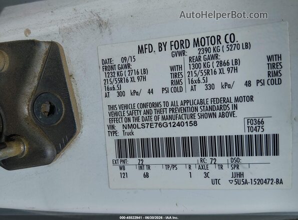 NM0LS7E76G1240158 2016 FORD TRANSIT CONNECT White Вид підкапотного простору