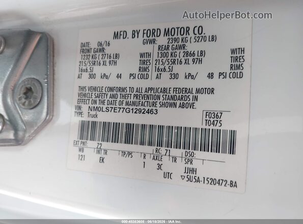 NM0LS7E77G1292463 2016 FORD TRANSIT CONNECT White ძრავის განყოფილების ხედი