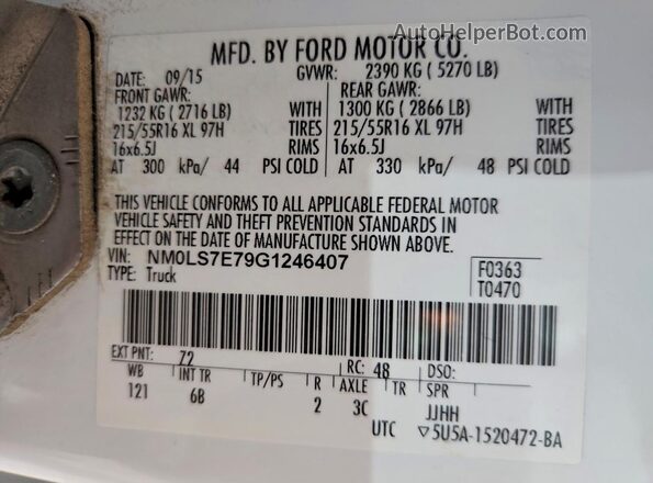 NM0LS7E79G1246407 2016 FORD TRANSIT White VIN sticker view