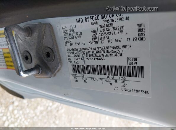 NM0LS7F22K1426453 2019 FORD TRANSIT CONNECT White Շարժիչի բաժամունքի տեսք