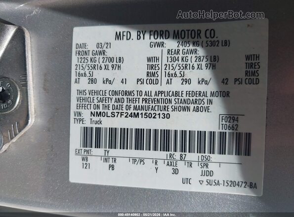 NM0LS7F24M1502130 2021 FORD TRANSIT CONNECT Silver Engine compartment view
