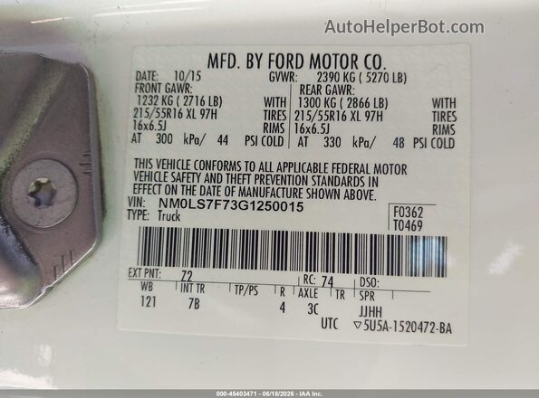 NM0LS7F73G1250015 2016 FORD TRANSIT CONNECT White Engine compartment view