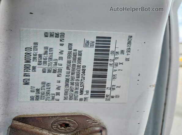 NM0LS7F73J1344810 2018 FORD TRANSIT White Вид наклейки з VIN-кодом