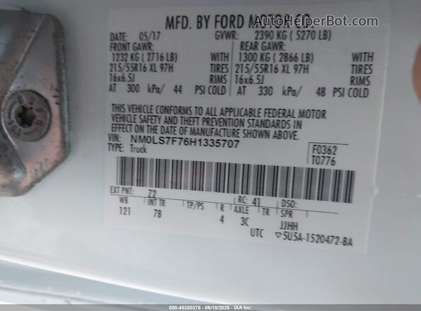 NM0LS7F76H1335707 2017 FORD TRANSIT CONNECT White Widok komory silnika