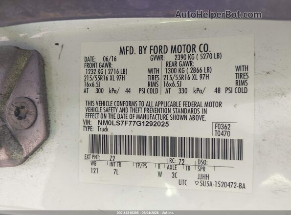NM0LS7F77G1292025 2016 FORD TRANSIT CONNECT White Շարժիչի բաժամունքի տեսք