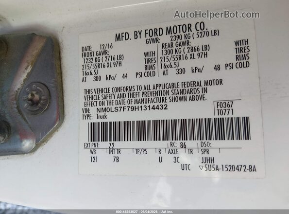 NM0LS7F79H1314432 2017 FORD TRANSIT CONNECT White 