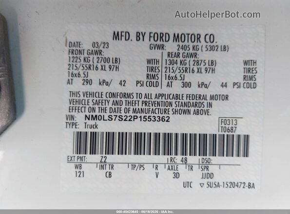 NM0LS7S22P1553362 2023 FORD TRANSIT CONNECT White Widok komory silnika