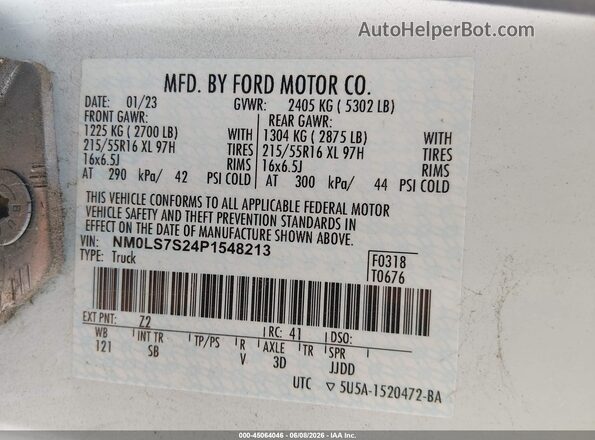 NM0LS7S24P1548213 2023 FORD TRANSIT CONNECT White ძრავის განყოფილების ხედი