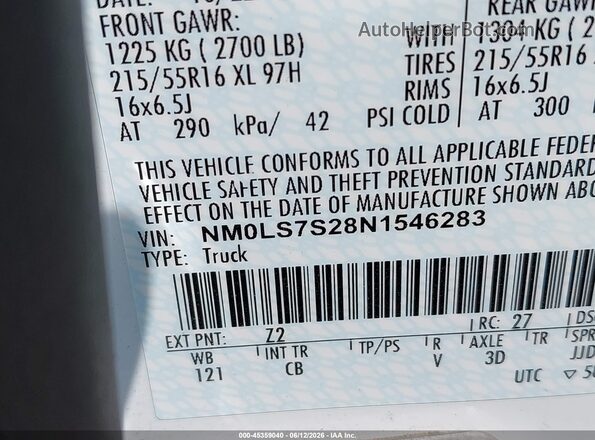 NM0LS7S28N1546283 2022 FORD TRANSIT CONNECT White Engine compartment view